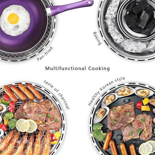 Portable Charcoal Outdoor BBQ Grill For Camping With Travel Bag - Small Tabletop Smoke & Smokeless Pan Optional - Built In Electric Fan Power Supplied By Battery Charger Or Power Bank. (Luxury Black)