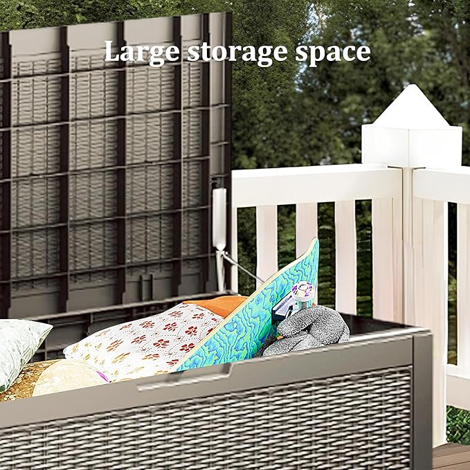 Outdoor Storage Box, 110 Gallon Resin Deck Box Waterproof for Patio Furniture, Garden Tools and Pool Accessories, Lockable UV-Resistant Storage Bin Bench Cabinet for Outside, Grey