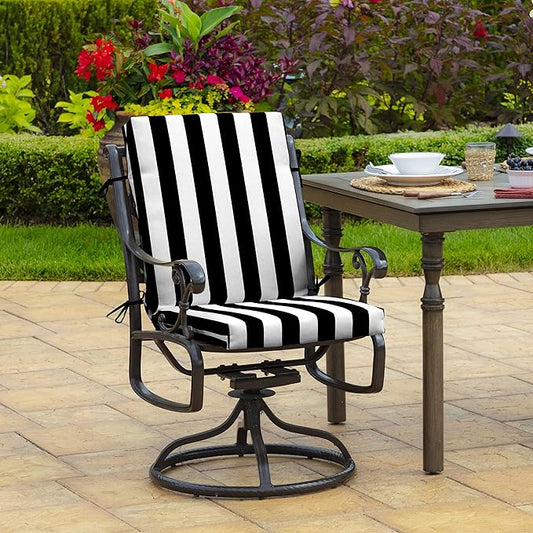 Arden 4-Pack Outdoor Patio Dining Chair Cushion, 20x44, Rain-Proof Seat Pad, Fade-Resistant Outdoor Cushion Black Cabana Stripe