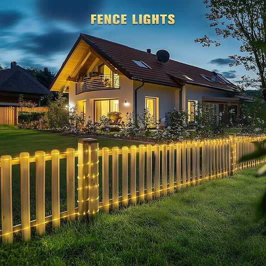 JMEXSUSS 2 * 200 LED Warm White Solar Rope Lights | 66ft IP 65 Waterproof Solar String Light Outdoor, 8 Modes Christmas Lights for Camp Trampoline Ladder Slide Tent