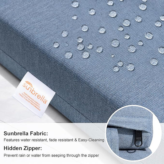 Crestlive Products Sunbrella Chaise Lounge Cushions Outdoor, Fade Resistant Water Resistant Lounge Chair Cushion, 72''L x 21''W, Denim Blue