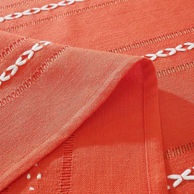 Chassic 60 x 104 inches Farmhouse Style Linen tablecloths, Wrinkle Resistant Washable Dining Room Table Cloths for 6 Foot Rectangle Tables - Hemstitch Maple Orange