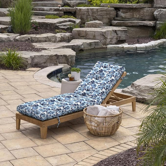 Arden Outdoor Plush Modern Tufted Chaise Cushion, 76 x 22, Rain-Proof, Fade Resistant, Tufted Cushion for Chaise Lounger Blue Garden Floral | Plush Comfort, Modern Tuft, Lounge Cushion, Rain-Proof, Fade Resistant, Mold and Mildew Resistant