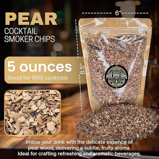 Pear Wood Chips for Cocktail Smoker; Smoked Whiskey/Bourbon/Old Fashioned Drinks - Extra Fine Sawdust Shavings for Cocktail Smoking Guns, Smoke Box, BBQ - 5oz Gift Bag & Spoon By G&J's Finest