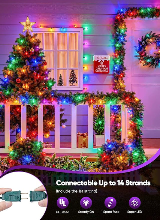 Vintage C9 Christmas Lights Outdoor, 50Ft 50 LED Multicolor String Lights | Waterproof Connectable Christmas Tree Lights for House, Roofline, Indoor Outside, Garden Patio Backyard Decor, Green Wire