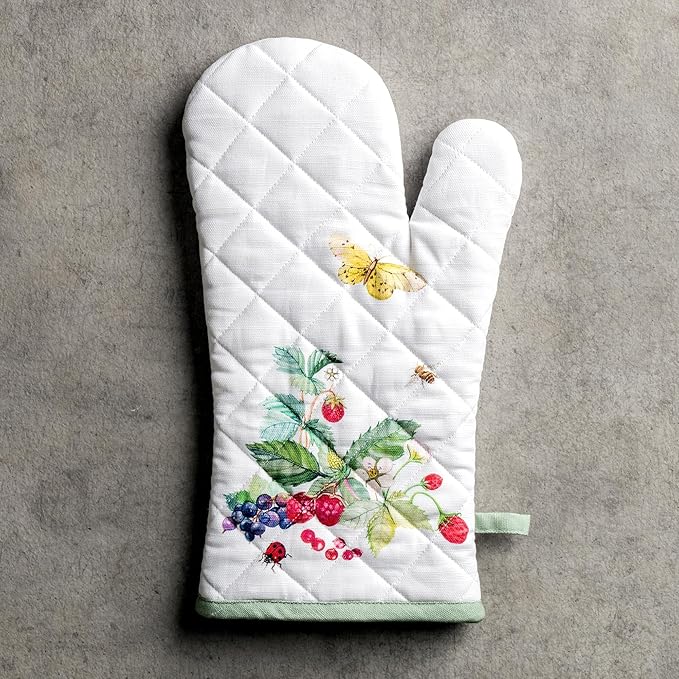 Maison d'Hermine Oven Gloves 100% Cotton Oven Mitt 7" x 13" with Loop Heat Resistant BBQ Cooking Gloves Baking Grilling Kitchen Hotel Home Farmhouse Spring Summer (Pack of 1, Printemps)