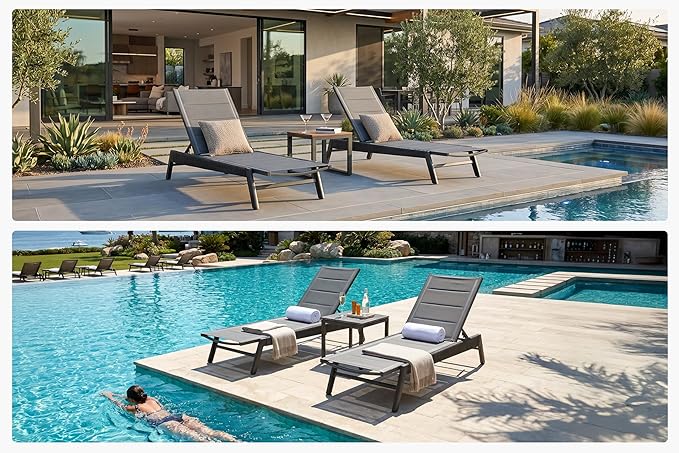 PURPLE LEAF Outdoor Chair Chaise Lounge Sun Lounges Aluminum Poolside Adjustable Reclining Patio Set of 2 Moon Basalt