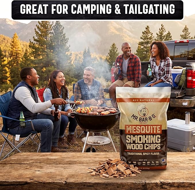 Mr. Bar-B-Q Mesquite Wood Smoker Chips, 100% All Natural Mesquite Wood Smoking Chips for Smokers, Works on Any Heat Source, Traditional Spicy Flavor for Backyard BBQ, Grilling & Camping (1.8 Lb Bag)