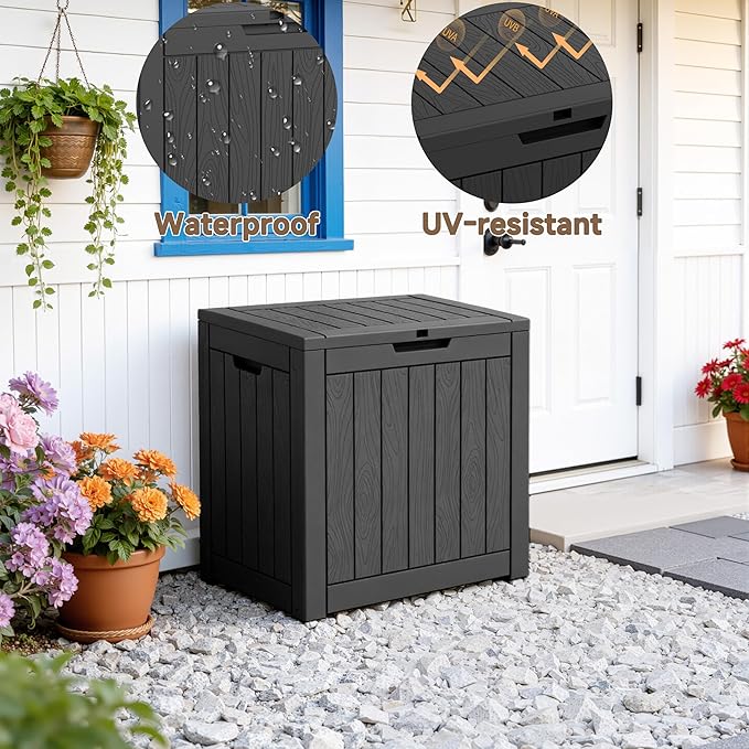 37 Gallon Heavy-Duty Resin Deck Box, Outdoor Storage Bin for Patio Furniture, Outdoor Cushions, Garden Tools and Pool Supplies, Waterproof, Secure Lockable Design (Black, 37 Gallon)