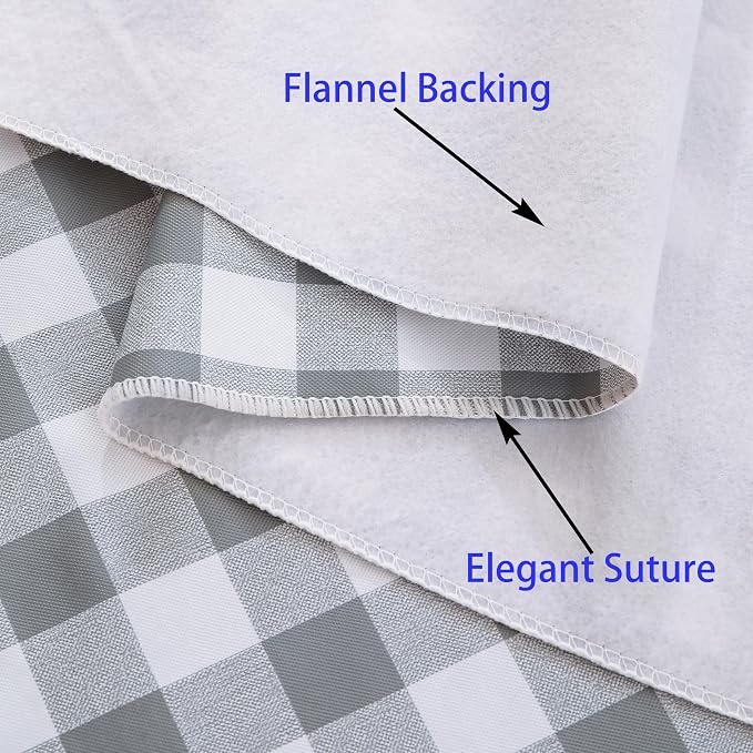 Heavy Duty Vinyl Tablecloth with Flannel Backing Waterproof Oil-Proof Plastic Table Cloth Stain-Resistant Wipeable Rectangle or Square Table Cover for Indoor and Outdoor (Grey Checkered, 54x54 Inch)