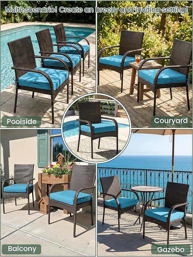 Outdoor Chair Cushion 22 x 22 x 4 Inches Patio Furniture Outdoor Waterproof Seat Cushion, Patio Chair Cushion with Handles and Ties, Square Dining Chair Cushion Set of 2, Lake Blue