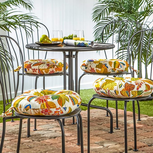 Greendale Home Fashions 15-inch Outdoor Round Bistro Seat Cushion, 4 Count (Pack of 1), Foliage