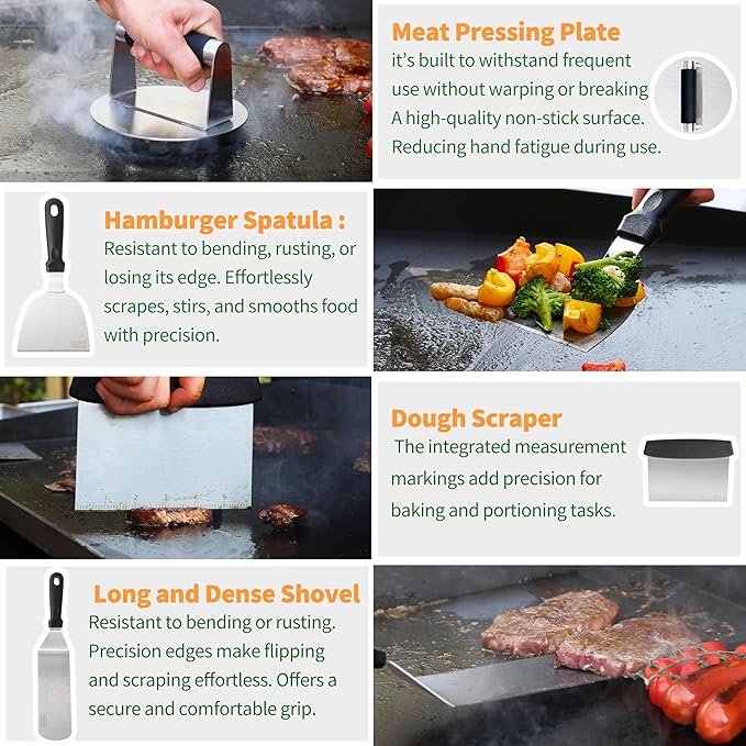 58PCS Griddle Accessories Kit for Blackstone, Flat Top Teppanyaki Spatula Set with Scraper Basting Cover Burger Press Patty Maker Silicone Mat for Outdoor BBQ Home Cooking Griddle Gifts for Chrismas