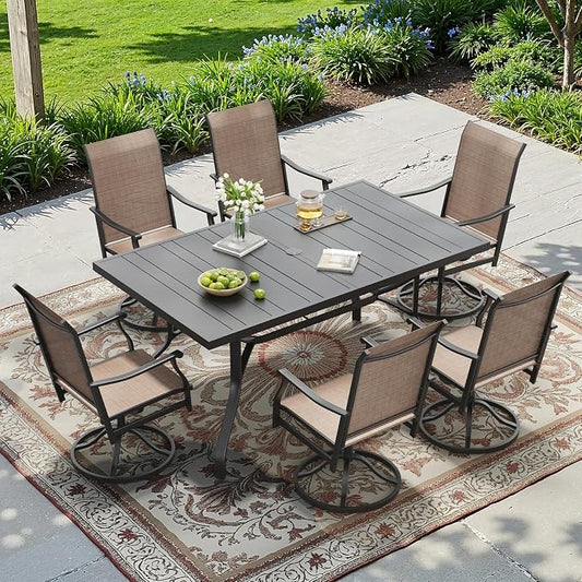Outdoor Dining Table 60"x35", Rectangle Patio Table with 1.57" Umbrella Hole, Outdoor Metal Tables for Patio, Graden, Backyard and Poolside, Weather-Resistant