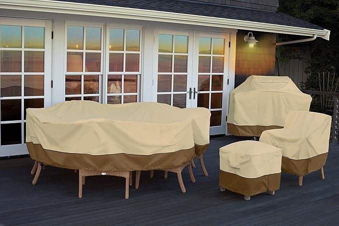 Classic Accessories Veranda Water-Resistant 108 Inch Rectangular/Oval Patio Table & Chair Set Cover, Outdoor Table Cover