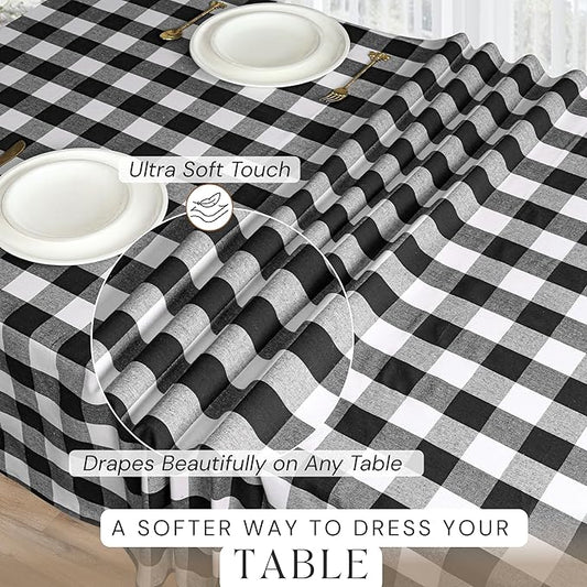 Black and White Buffalo Check Tablecloth, 60x102 Inches, Plaid Dining Table Cover, 100% Cotton, Washable, Reusable Farmhouse Table Linen for Holidays, Party, Wedding and Everyday Use