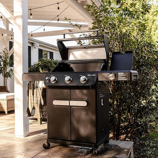 Monument Grills Mesa Series, Outdoor Barbecue Stainless Steel 3 Burner Propane Gas Grill, 48,000 BTU Patio Garden Grill with Side Burner and Knob Controls, Mesa325 with BBQ Cover