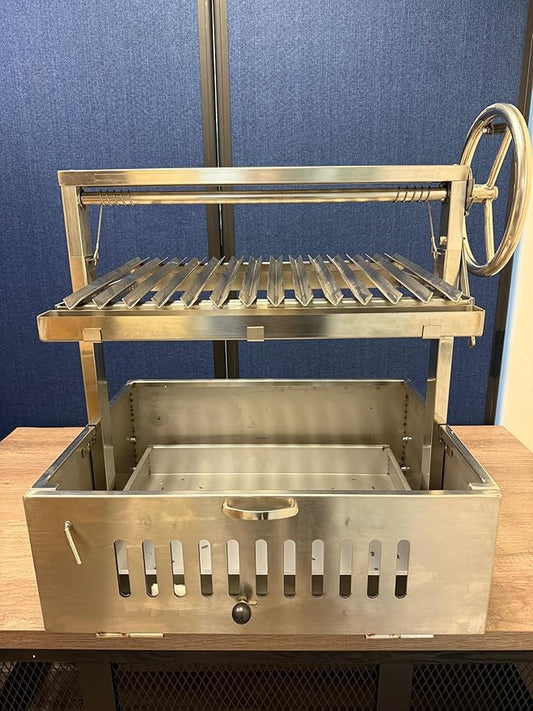 Santa Maria Grill Built in BBQ Cooking Grill -Argentine Barbecue V grate adjustable height- Tabletop model 28 &1/2 by 22 inch