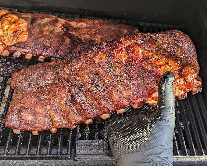 Black Disposable BBQ Grill Gloves Kit - 50 Heavy Duty Textured Grip and 2 Heat Resistant Reusable Liners Meat Pulling