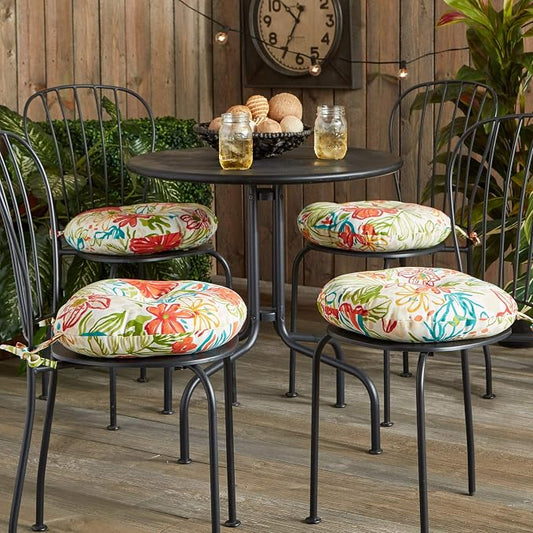 Greendale Home Fashions Garden Floral Outdoor 15-inch Bistro Seat Cushion, Set of 4