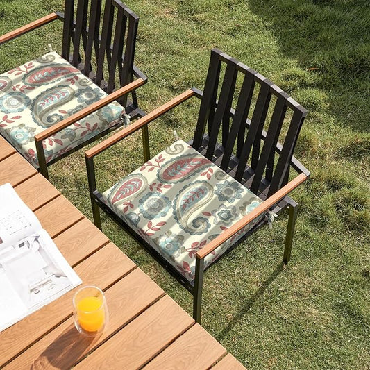DYTXIII Set of 2 Outdoor Chair Cushions, Water Resistant 18.5"x16"x2" Square Seat Cushion for Patio Dining Chairs, High-Density Replacement Pads for Indoor Outdoor Furniture - Paisley Vintage