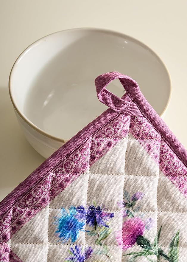 Maison d' Hermine Pot Holders 100% Cotton Heat Resistant Potholders 8" x 8" Hot Pads with Loop BBQ Cooking Baking Hotel Farmhouse Kitchen Handling Hot Pans Spring Summer (Pack of 1, Chardon)