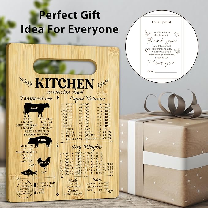 Unique Gifts for Women Mom, Kitchen Conversion Chart Bamboo Cutting Board, Charcuterie Board for Kitchen Decor, Cooking Gifts for Couple Neighbor Family Friends -16