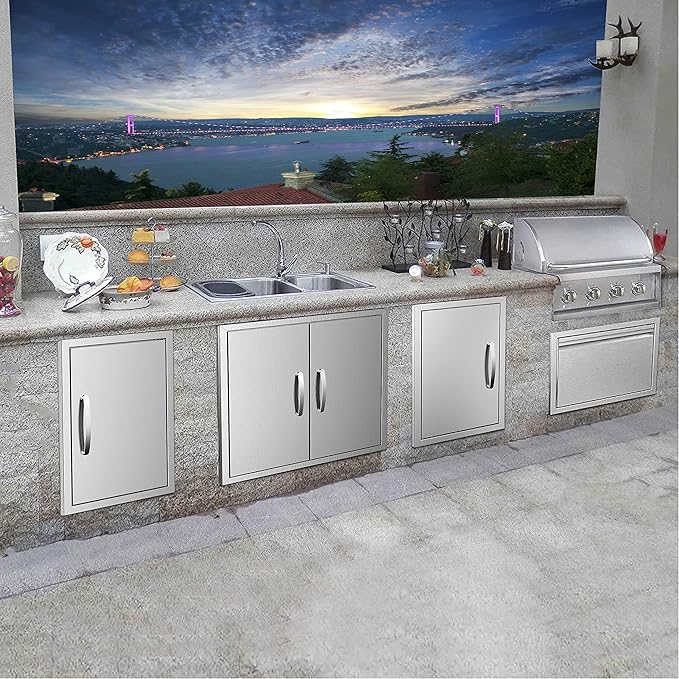 Outdoor Kitchen Doors 24W x 24H Inch, Double BBQ Access Doors 304 Stainless Steel for Outdoor Kitchen Cabinet Grill Station or BBQ Island