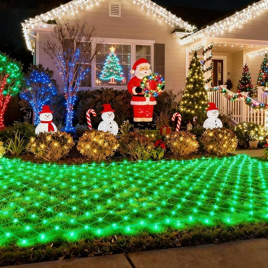 Pooqla 14.8x4.9 ft Net Lights, 300 LED Outdoor Green Halloween Lights with 8 Lighting Modes, Connectable Waterproof Mesh String Fairy Light for Bushes Tree Garden Christmas Decor | 300 LED Large Net Mesh Lights Plug in, 8 Modes Waterproof Connectable B...
