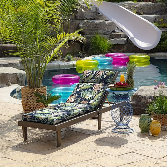 Arden Outdoor Chaise Cushion, 21 in x 72 in, Weather-Proof, Rain-Proof, Fade Resistant Patio Cushion for Chaise Lounger Simone Blue Tropical | Lounge Cushion, Weather-Proof, Rain-Proof, Fade Resistant for Chaise Lounger, Mold and Mildew Resistant