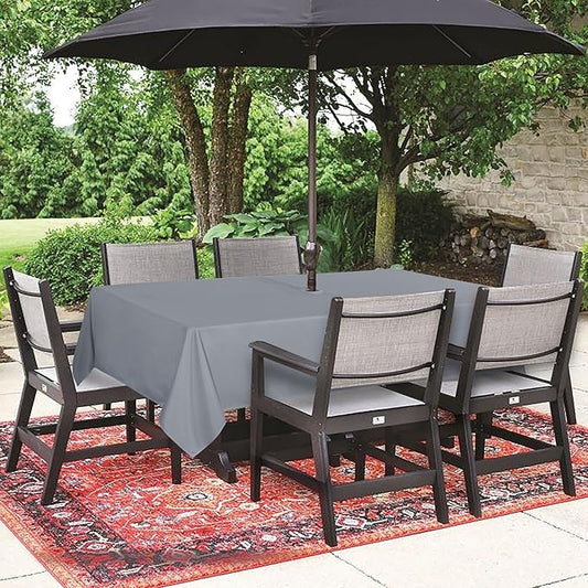 SARAFLORA Outdoor and Indoor Tablecloth -60x102 inch Silver, Wrinkle Free Washable Waterproof Table Cloth with Umbrella Hole and Zipper Rectangle Table Cover for Spring/Summer/Patio/Picnic/BBQS/Party