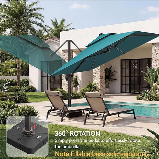 10x10 FT Patio Umbrella, Large Cantilever Double Top Heavy Duty Offset Umbrellas with 360° Rotation, Outdoor shade for Garden Deck Pool, Turquoise