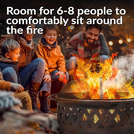 Sunnydaze Crossweave Outdoor Fire Pit - Wood-Burning Fire Pit for Outside with Spark Screen, Poker and Round Cover - 36-Inch - Bronze