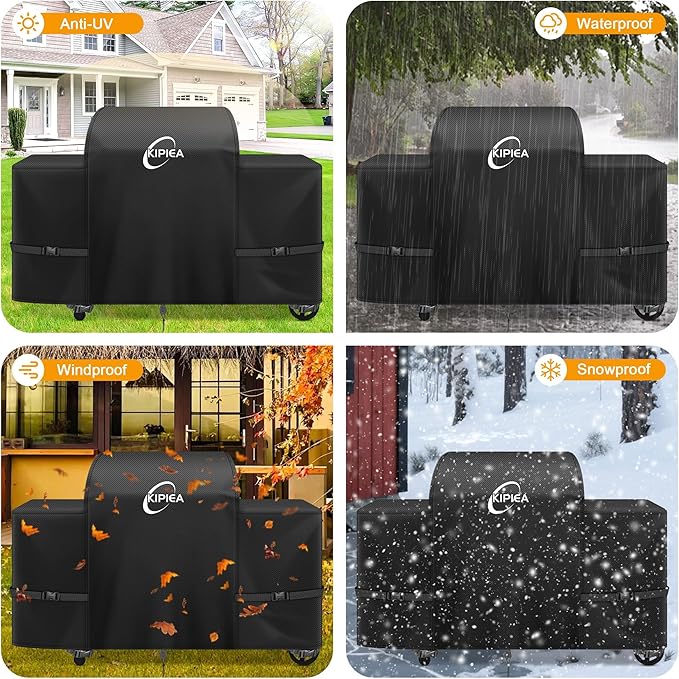 Kipiea Heavy Duty Grill Cover for Traeger Woodridge Elite/Pro/Pro Plus, 600D Oxford Wood Pellet Smoker Covers Waterproof & Windproof, Pellet BBQ Grill Cover for Outside Anti-UV, No Tear, No Fading