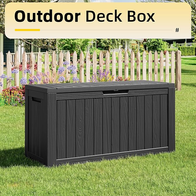 Bifanuo 75 Gal Large Outdoor Deck Storage Box, Deck Box, Resin Organizer With Lockable Lid, Packaging Delivery Box, Patio Deck Box, Large Storage Space, Outdoor Seating, Easy To Install