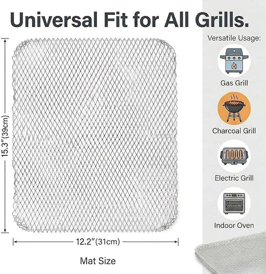 10 Pack Disposable Grill Topper, 15.3x12.2" Non-Stick Aluminum BBQ Grill Mesh Mat, Outdoor Grilling Grates Cover for Meat Veggies Fish, Baking Roasting Tray