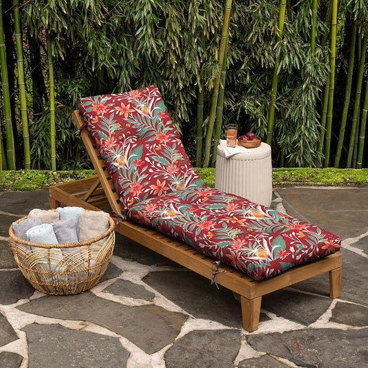 Arden Outdoor Tufted Chaise Cushion, earthFIBER, 22x76, Red Tropical Floral | Plush Comfort, Modern Tuft, Lounge Cushion, Rain-Proof, Fade Resistant, Cushion for Chaise Lounger, Mold and Mildew Resistant