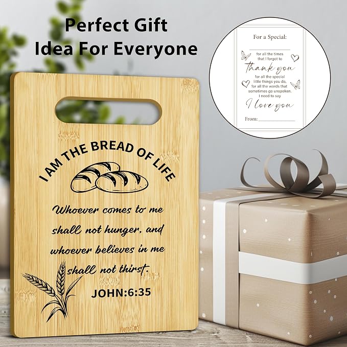 Christian Bamboo Cutting Board-I am the Bread of Life, Charcuterie Board for Kitchen decor, Christian Religious Gifts for Couple Neighbor Family Friends -14