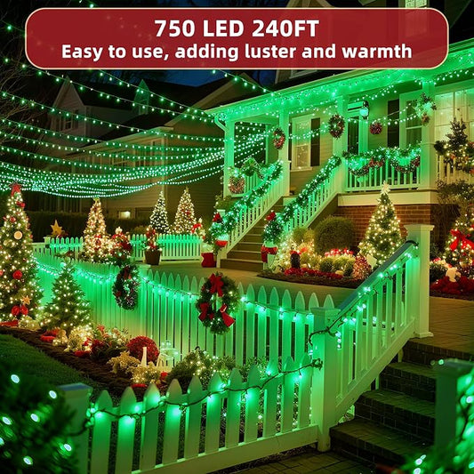 240ft Outdoor Christmas Lights, 750 LED Super Long String Lights 12 Modes & Timer Memory, Dimmable Outsite Waterproof Light Strings for Xmas Tree Garden Wedding Party Holiday Decorations Green