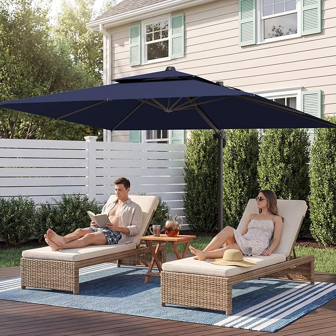 10x13 FT Patio Umbrella with Base, Large Cantilever Rectangular Double Top Heavy Duty Offset Umbrellas with 361° Rotation, Outdoor shade for Garden Deck Pool Patio, Navy