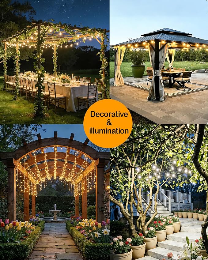 Gmnee 100FT Outdoor String Lights for Patio, Balcony & Porch – 64 LED Edison Bulbs (1.6FT Spacing), Dimmable Heavy-Duty Patio Lights for Backyard, Gazebo, Bistro, Party and Garden Decor (Plug in)