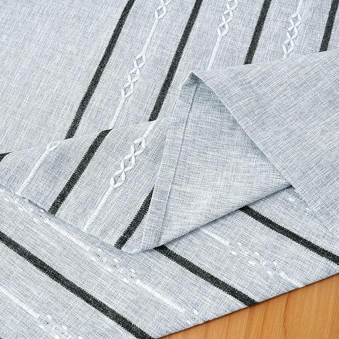 Chassic 60 x 120 inches Farmhouse Style Linen tablecloths, Boho 8 Foot Long Wrinkle Resistant Washable Rectangle Table Cloth for Dining Room, Kitchen, Wedding and Holiday Decorative - Striped Grey