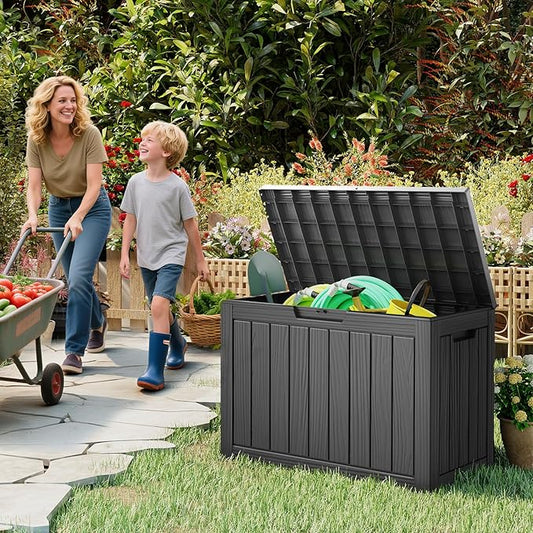 50 Gallon Outdoor Deck Box - Lockable Waterproof Storage Container, Resin Weatherproof Box for Patio Garden Furniture Pool Tools Cushions, Black