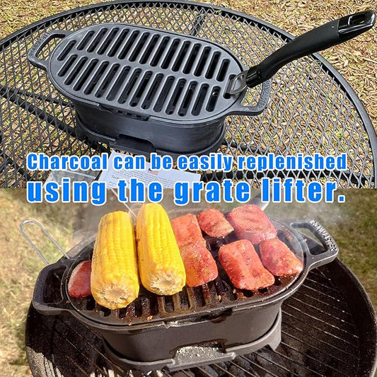 IRONMAX Mini Hibachi Grill Outdoor, Portable Small Charcoal Grill and Tabletop Cast Iron Skillet, 100% Cast Iron, Durable, Camping BBQ Grill Grate 11" x 6.7" for 2 People