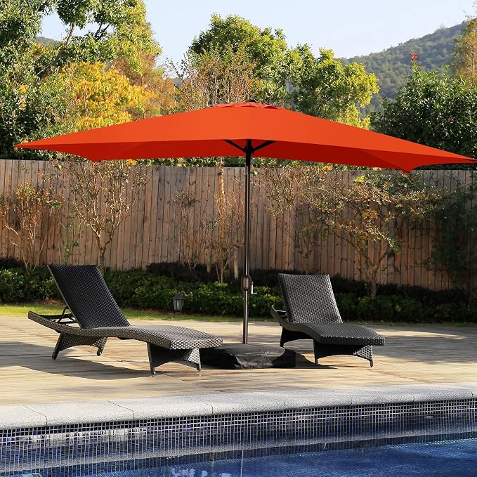 Blissun Rectangular Patio Umbrella, Table Market Umbrella with Tilt and Crank, Outdoor Umbrella for Garden, Deck, Backyard, Pool and Beach
