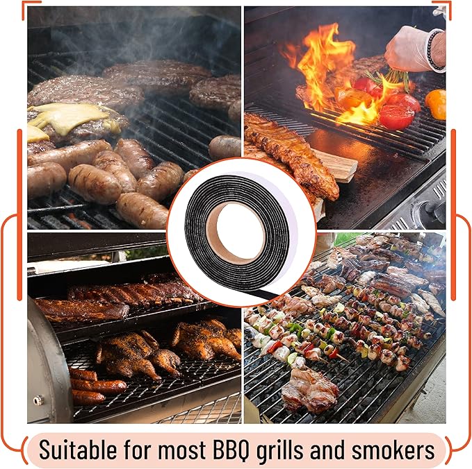 UNCO- Grill Gasket, 4 Pack, 15 ft, 1/2"x 1/8", black, Smoker Gasket Sealer High Temp