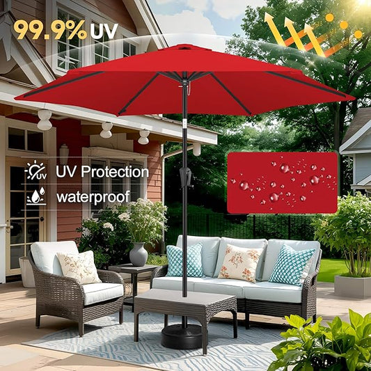 FLAME&SHADE 10ft Patio Umbrella - Outdoor Umbrella with 6 Sturdy Ribs, Push Button Tilt and Crank, UV Protection Table Market Umbrella for Pool, Porch๏ผGarden, Deck, Backyard(Red)