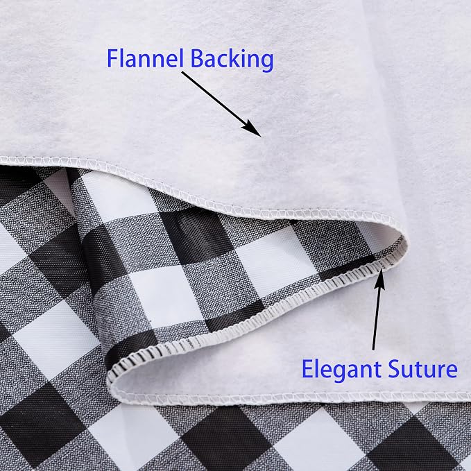 Heavy Duty Vinyl Tablecloth with Flannel Backing Waterproof Oil-Proof Plastic Table Cloth Stain-Resistant Wipeable Rectangle or Square Table Cover for Indoor and Outdoor (Black Checkered, 60x102 Inch)