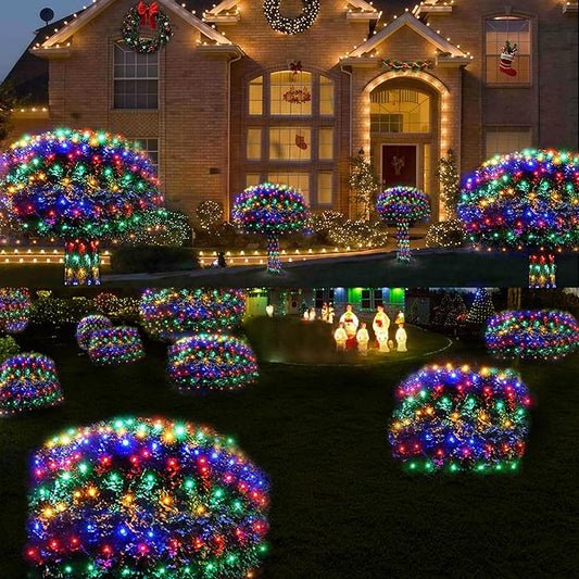 WBao Christmas Lights Outdoor, 200LED 8.4ft x 5.2ft Christmas Net Lights with 8 Modes, Timer, End to End Connectable, Waterproof LED Net Lights for Lawn, Bushes, Trees Xmas Decorations, Multicolor