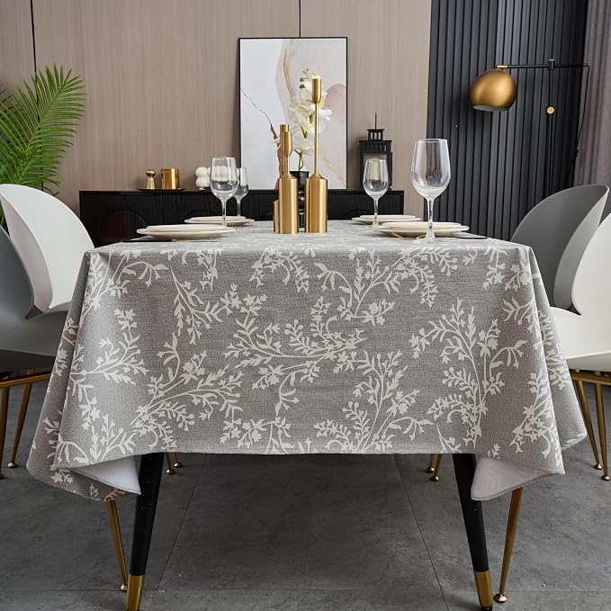 LIBERECOO Vinyl Tablecloth with Flannel Backing Indigo Botanical Charm, Waterproof, Wipeable, Durable Table Cover 4 Colors, 4 Sizes, Rectangular 54x72 Inch